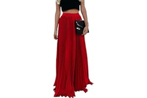 ebossy Women's High Waist Flowy Pleated Chiffon Maxi Skirt