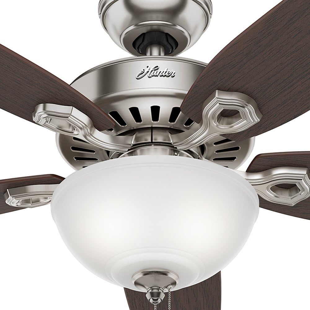 HUNTER 53090 Builder Deluxe Indoor Ceiling Fan with LED Light and Pull Chain Control, 52", Brushed Nickel: Home Improvement