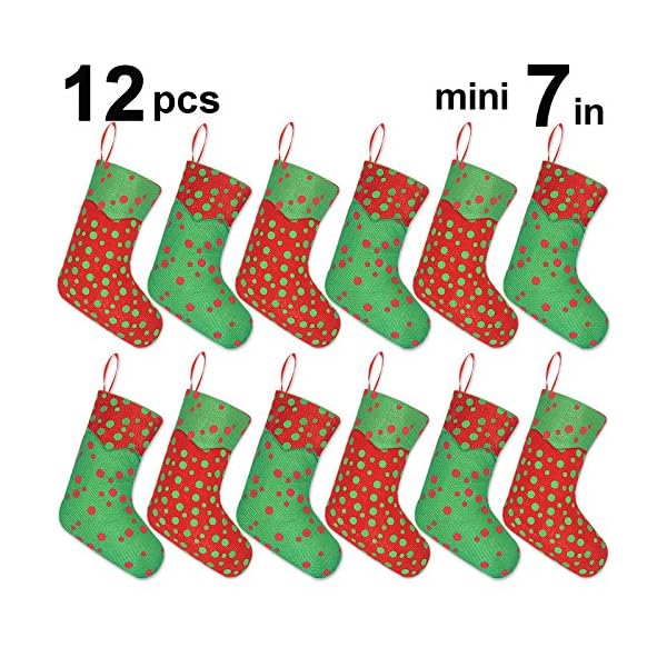 Ivenf Christmas Mini Stockings, 24 Pcs 7 inches Glitter Round Dots Stockings, Gift Card Bags Holders, Bulk Treats for…