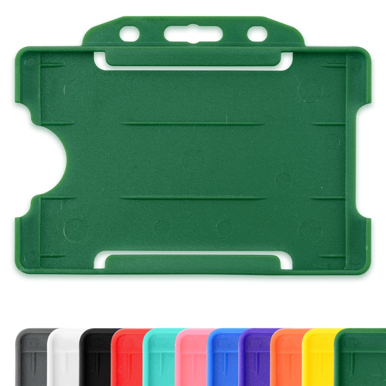 Green Single-Sided Rigid Slide in Open Faced ID Card Badge Holders Horizontal/Landscape Identity Plastic Pass Protector - Holds a 86mm 54mm cr80 Credit Card Sized Pack of 100 — image 1