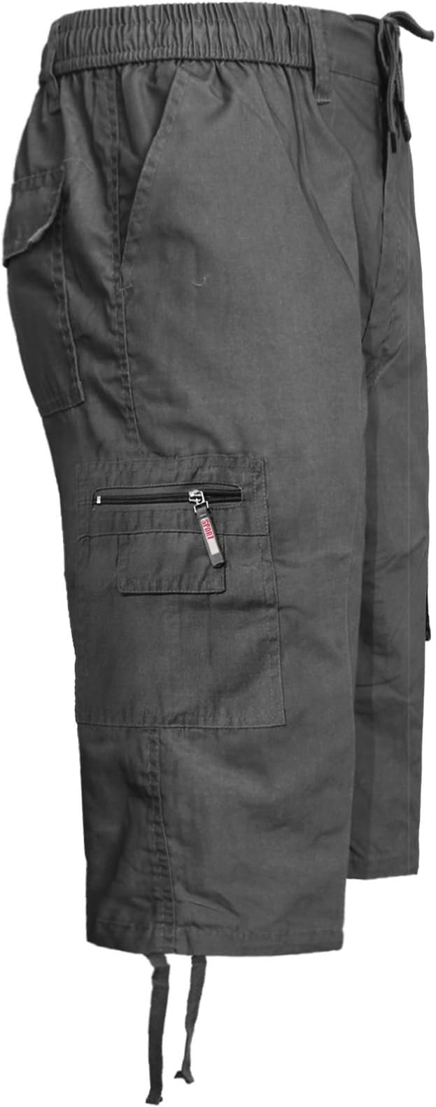 Google New Mens 3/4 Elasticated Plain Summer Cargo Combat 6 Pocket Shorts Pants[Charcoal Grey,L] Composite