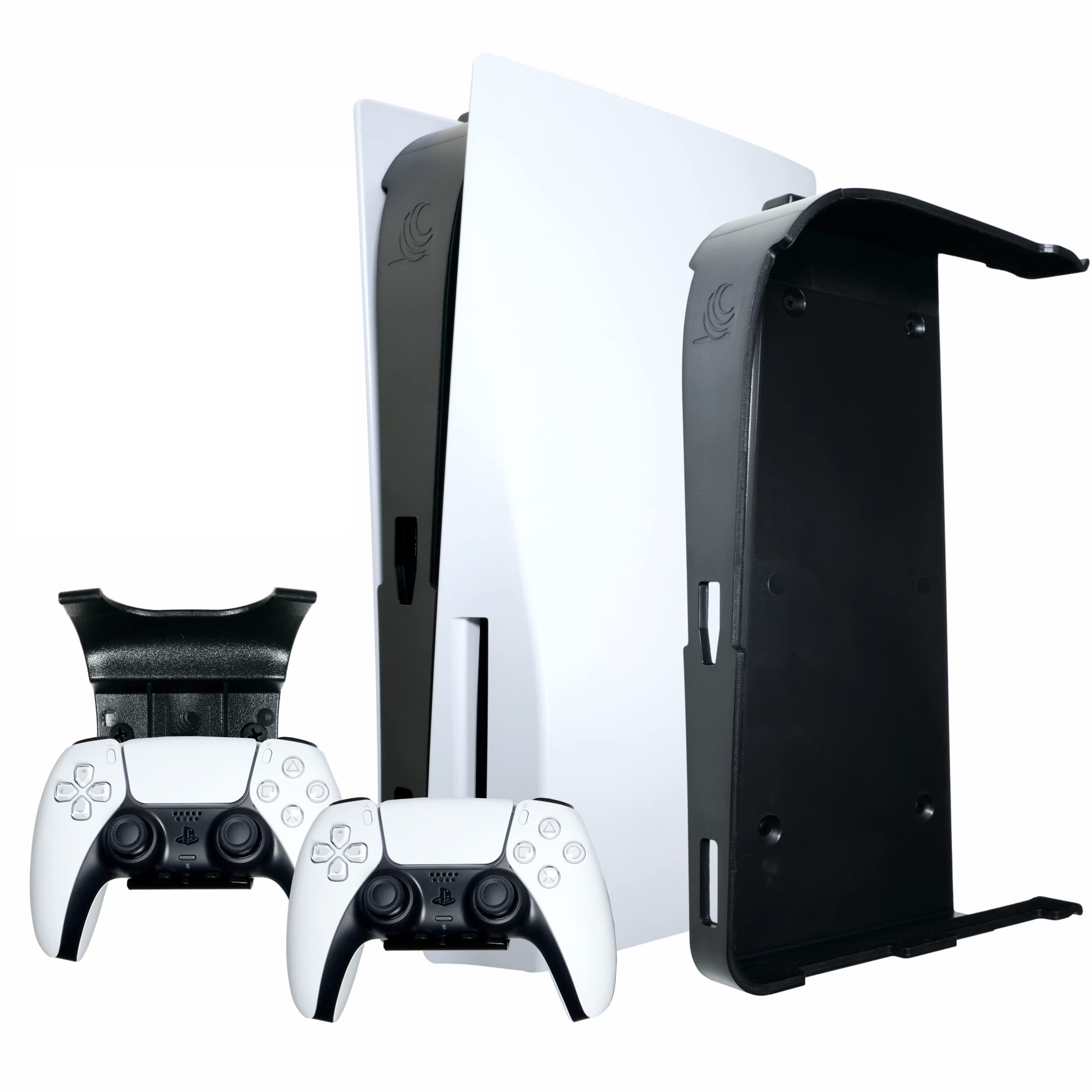 Q-View PS5 & Controller Wall Mount Bracket Clips - Wall Mount Bracket for PlayStation 5 Disc, PlayStation 5 Digital and Controller Compatible - Secure Under Desk Mounting (Black)