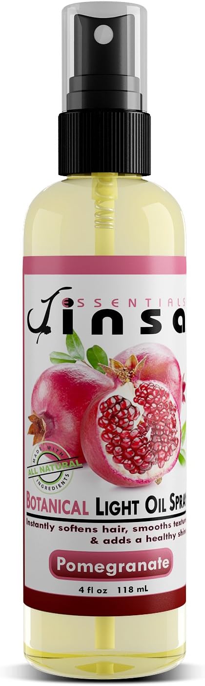 Jinsa Essentials | Botanical Light Oil Spray | 100% Natural Vegetable Ingredients | Moisturizes Hair Without Build-Up Adds A Beautiful Shine | Leaves A Wonderful Scent (4oz. Pomegranate)