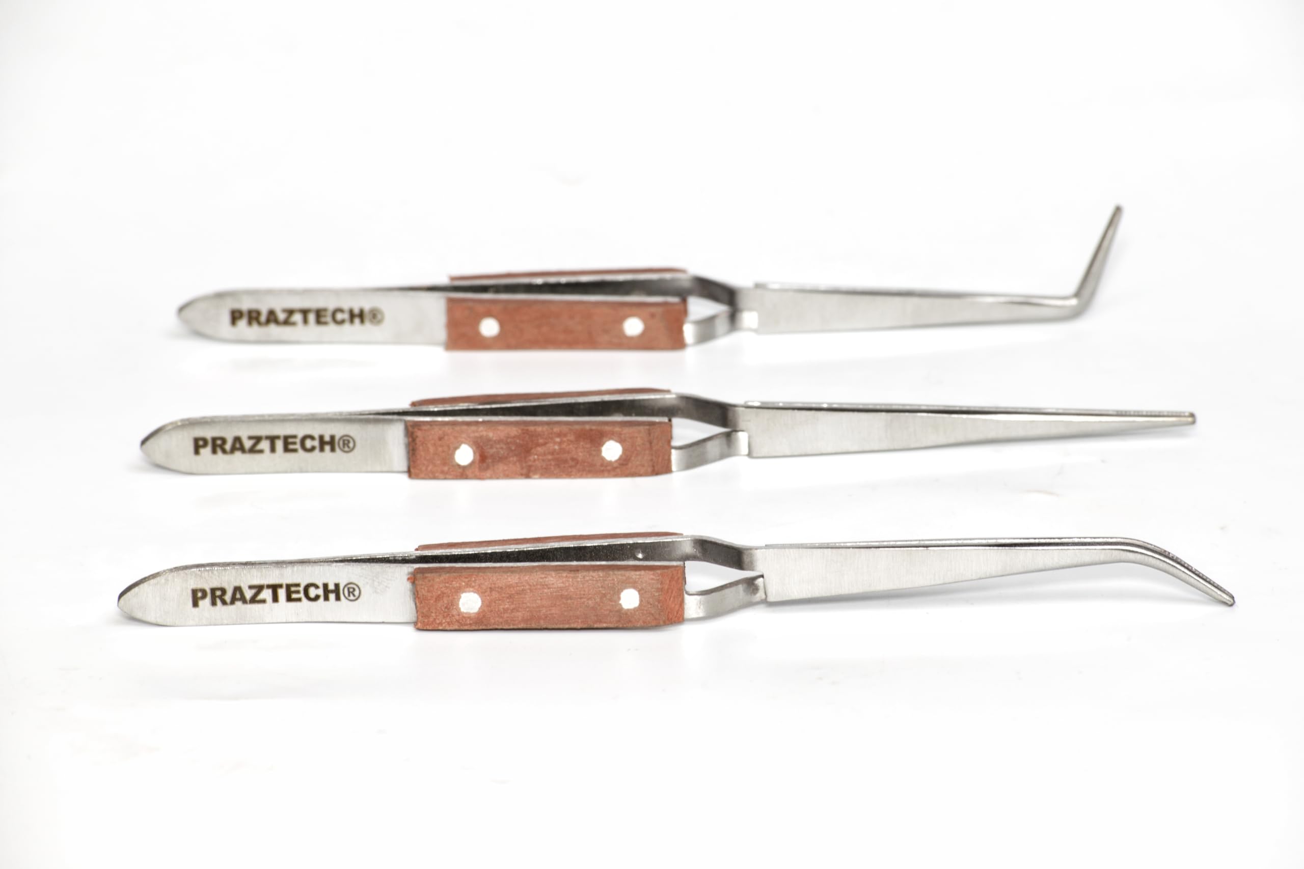 PRAZTECH® Heat Insulated 3 Angled & Straight Self Locking Soldering Tweezers - Watch | Jewellers | Hand Free Cross Lock Set