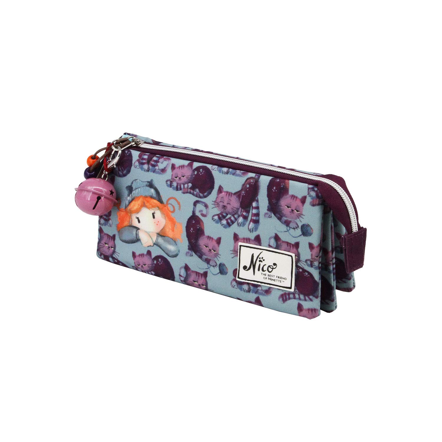Forever Ninette Nico-Triple HS Pencil Case, Lilac, 23 x 11 cm