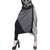 ellazhu Womens Baggy Elastic Waist Drop Crotch Harem Pants GY259 Grey