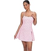 UONNOU Women Tennis Dress Built-in Shorts and Bra Workout Spaghetti Strap Side Slit Golf Athletic Dresses Cherry S