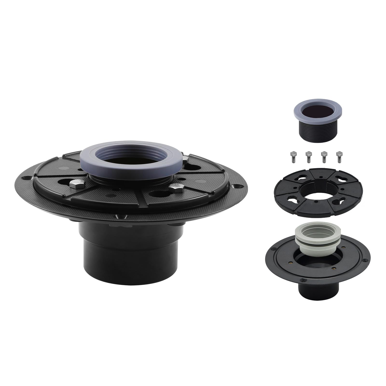 Photo 1 of QruiLanTu Shower Drain Base Flange Kit Includes 2-Inch ABS Shower Drain Base Flange Threaded Adjustable Adapter Rubber Connecting Gasket fit Square/Linear Shower Drains
