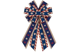 ALIBBON Large Patriotic Bows for Wreath, 4th of July Wreath Bows, Red White Blue Star Wreath Bows for Front Door, 4th of July Decor, Independence Day Burlap Bows for Wreath Indoor Outdoor Decorations