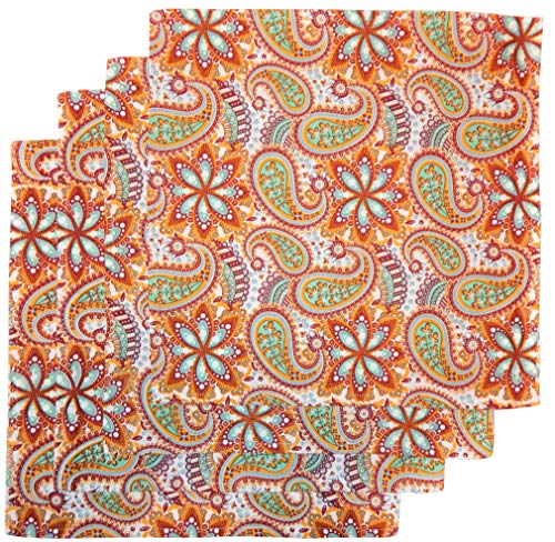 Crabtree Collection Deluxe Cotton Table Linens, Bright Colors for Kitchens and Dining Rooms - (Red Paisley Napkin Set) - Thumbnail 3