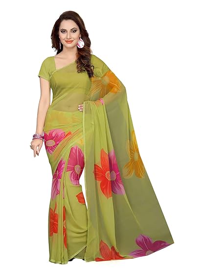 Womens Poly Georgette Printed Saree With Blouse Piece