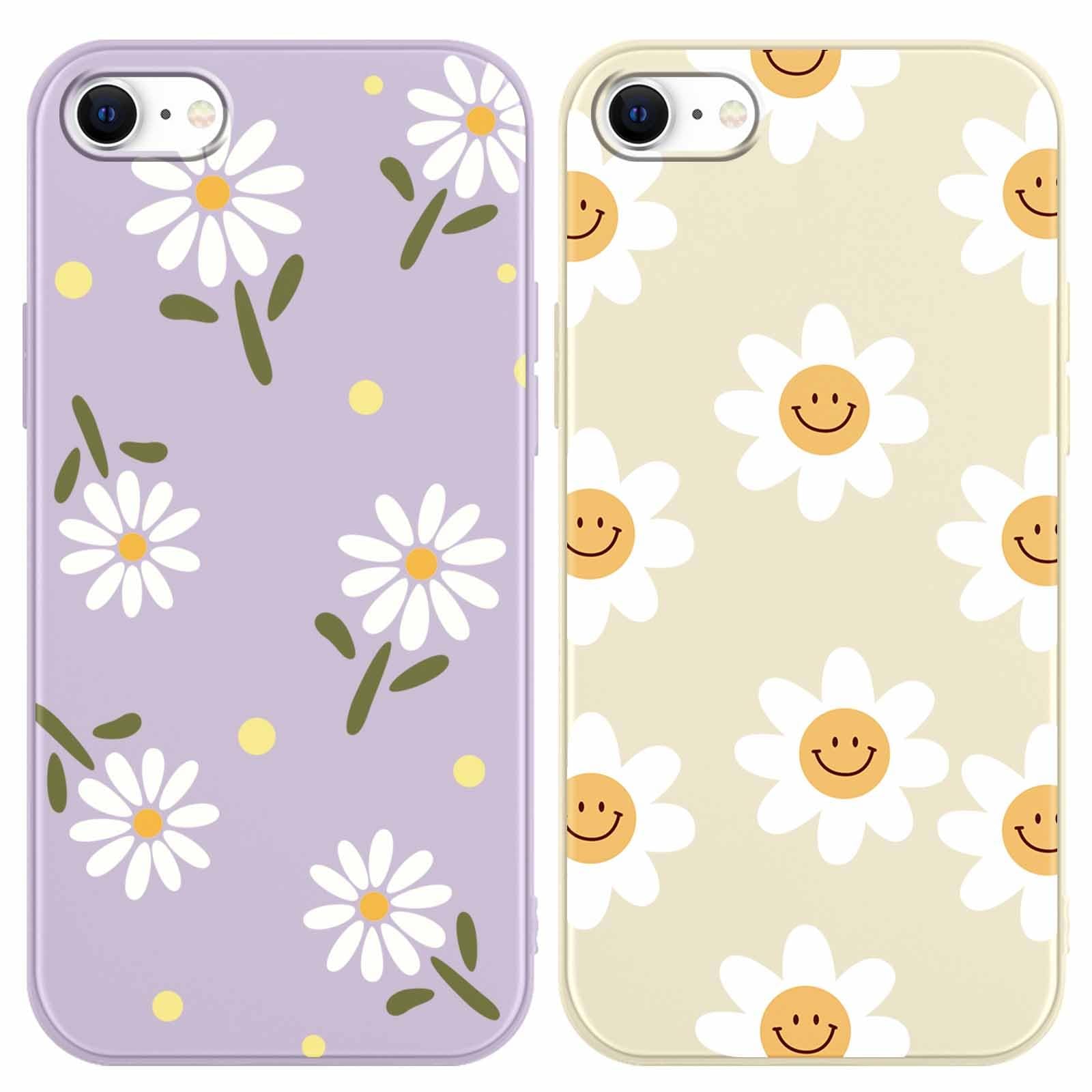 Photo 1 of RUMDEY 2 Pack Daisy Flowers for iPhone 7/8/SE 2020/SE 2022 4.7" Phone Case, Smile Cute Aesthetic Design Cases Soft Silicone Slim TPU Shockproof Protective Fundas for Teen Girls Women (Purple&Beige)