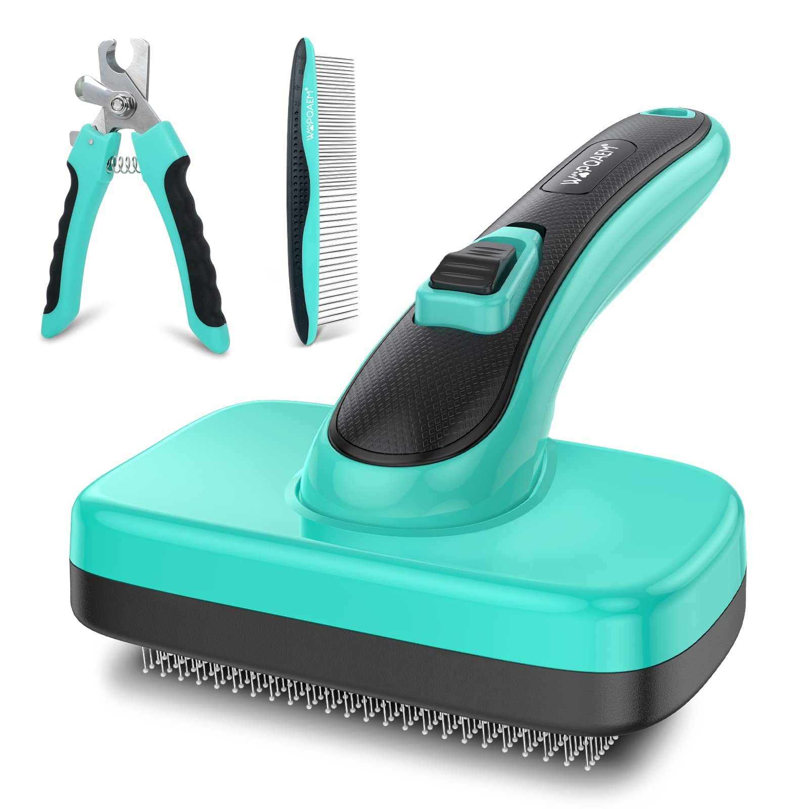 WOPQAEM Cat Dog Brush, Self Cleaning Slicker Dog Brush for Shedding & Grooming Any Breed of Pets, Puppy Self-Cleaning Slicker Brush Short & Long Haired Dogs & Cats, Green 3 Pc