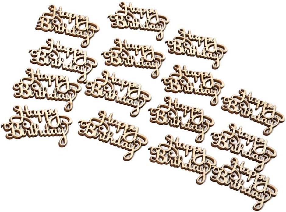50pcs Wooden Craft Embellishment Wood Slices for DIY Art Craft Scrapbooking Embellishments - Happy Birthday