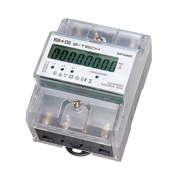 B+G E-Tech DRT428DC - digitaler Stromzähler Drehstromzähler Wattmeter für DIN Hutschiene, Energiemessgerät mit Wattanzeige 3x