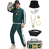 Deaboat 80s Tracksuit for Men - Retro Windbreaker Outfit 90s Mens Track Suits Sportswear Hip Hop Disco Party Costume Set