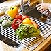 SANNO Roll-Up Dish Drying Rack Multipurpose Over The Sink Dish Rack with Lid Organizer, Plate Rack Lid Holder,Fruits and Vegetable Drainer Rack - Silicone Covered Stainless Steel