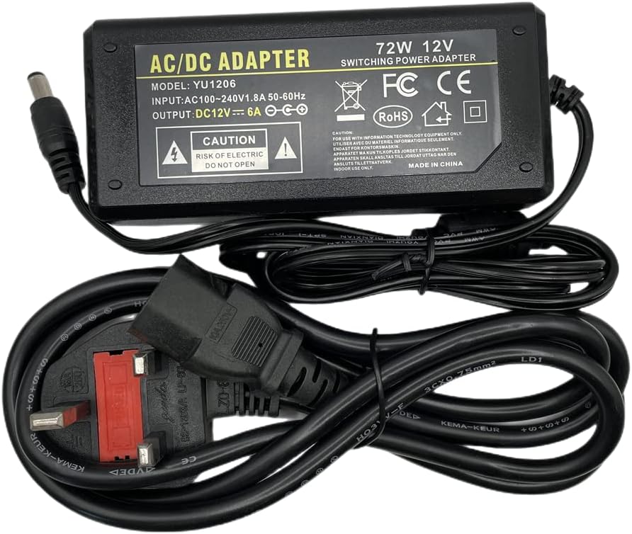 Multibao 12V 6A 72W Power Supply Adapter Charger 5.5x2.5mm DC Jack UK Plug
