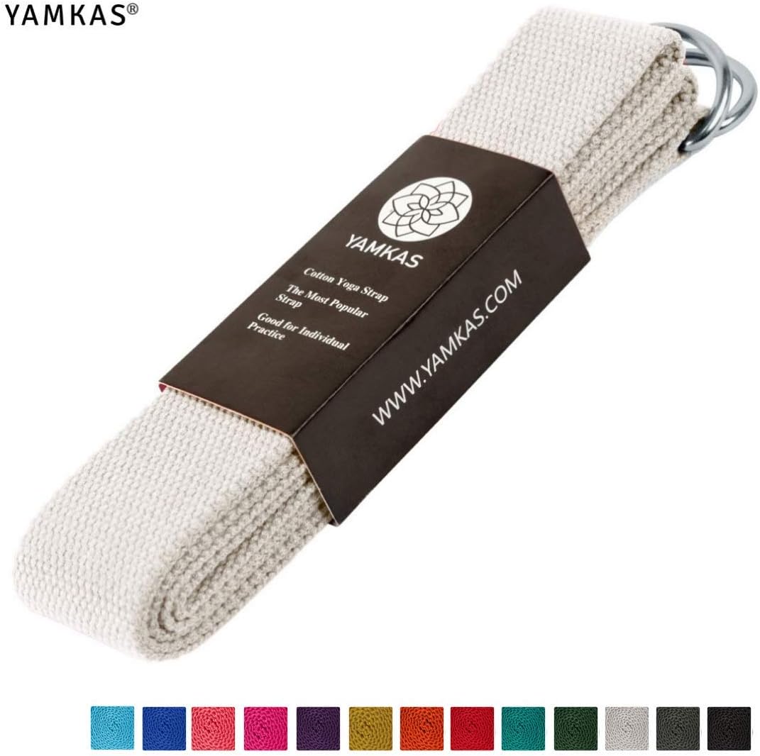 Yamkas Yoga Strap for Stretching | Durable Cotton Stretch Belt | Adjustable D Ring Buckle | 6ft or Extra Long 10ft Straps