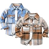 Feidoog Toddler 2 Pack Baby Boys and Girls Plaid Shirts Jacket Long Sleeve Lapel Button Down Top Outwear Clothes