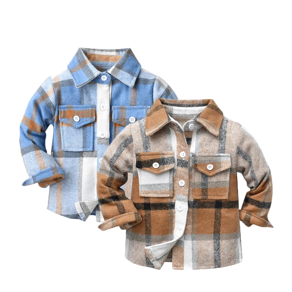 Photo 1 of *Missing Parts - check clerk notes*
Feidoog Toddler 2 Pack Baby Boys and Girls Plaid Shirts Jacket Long Sleeve Lapel Button Down Shirt Top Outwear Clothes,Blue+Brown,18-24M