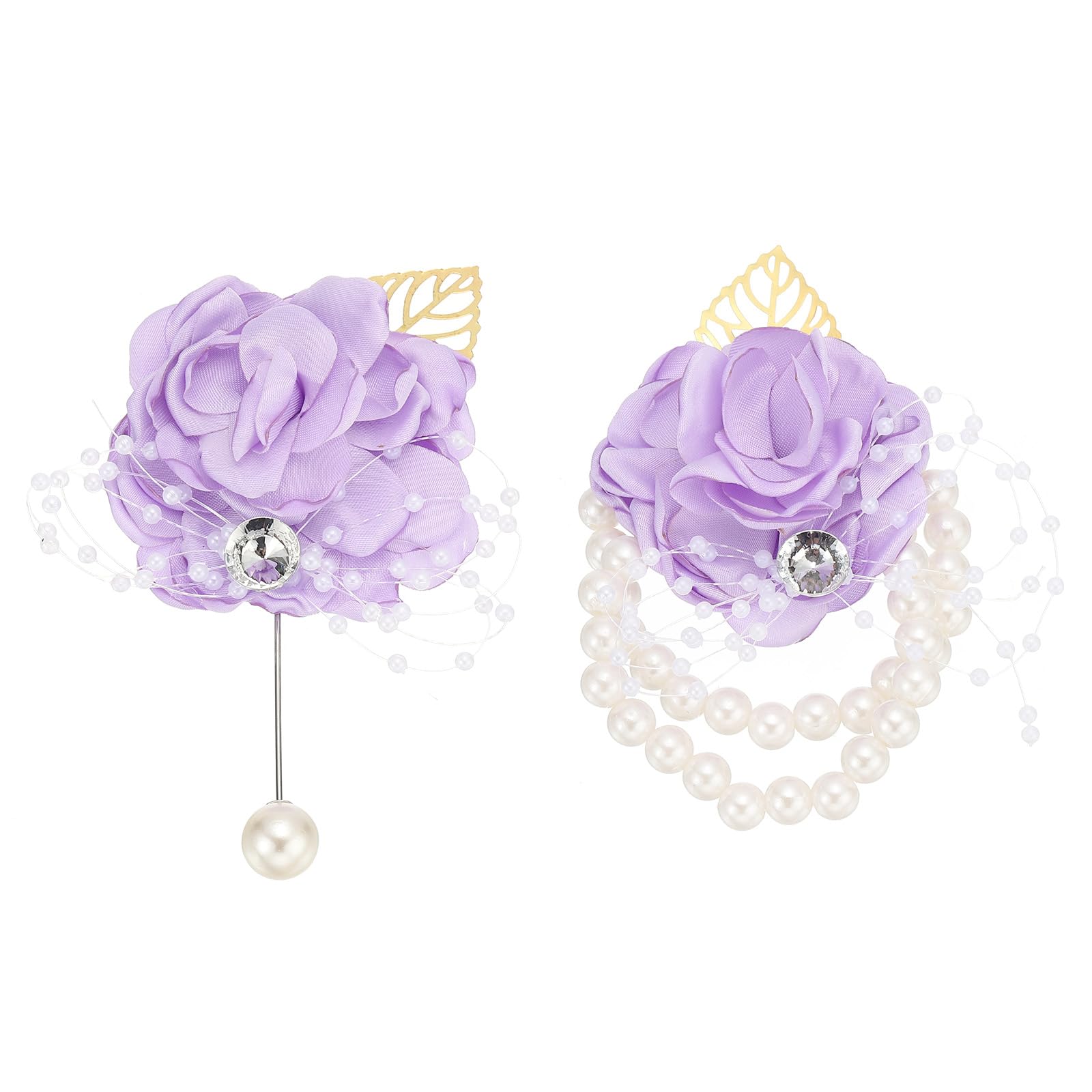 PATIKIL Rose Bridesmaid Wrist Flower Corsage, Artificial Rose Flower Wrist Corsage Boutonnieres Bride Wrist Corsage for Wedding Party Ceremony, Light Purple