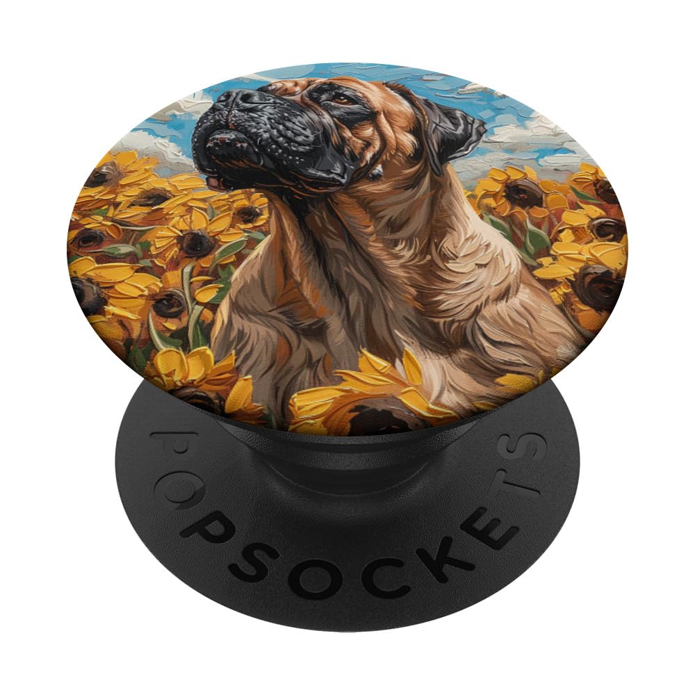 Mastiff Dog Sunflower Cute Van Gogh Style PopSockets Swappable PopGrip