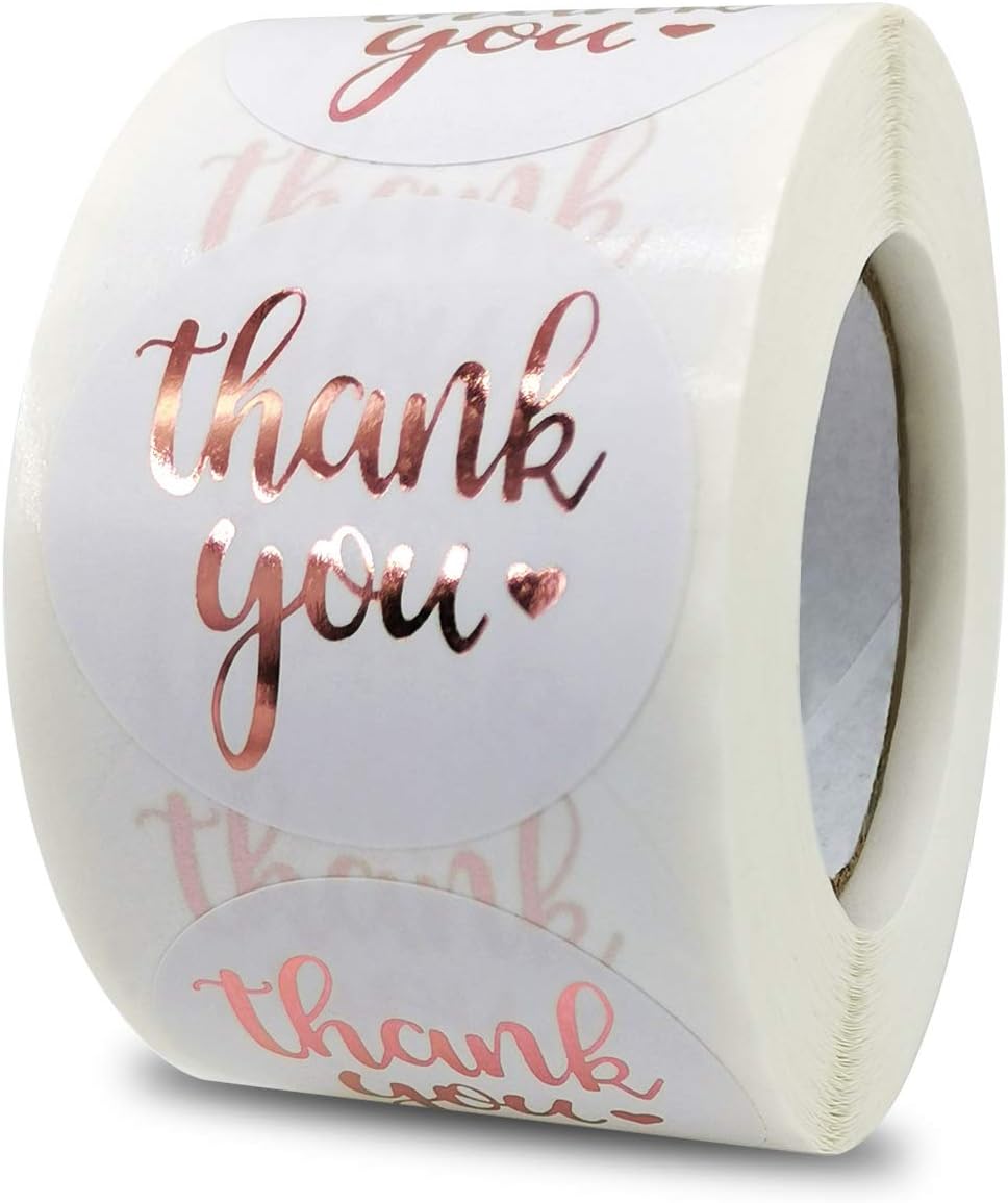 1.5 Inch Rose Gold Thank You Stickers, 500 Pcs - Labels, Envelope Seals, Wedding & Party Gift Wrap Tags, Rose Gold,white, 1.5 inches