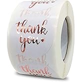 1.5 Inch Rose Gold Thank You Stickers Roll, 500 Pcs - Labels, Envelope Seals, Wedding & Party Gift Wrap Tags
