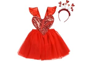IMEKIS Newborn Baby Girl 1st Valentines Day Outfit Love Heart Romper Dress with Headband Birthday Photo Shoot