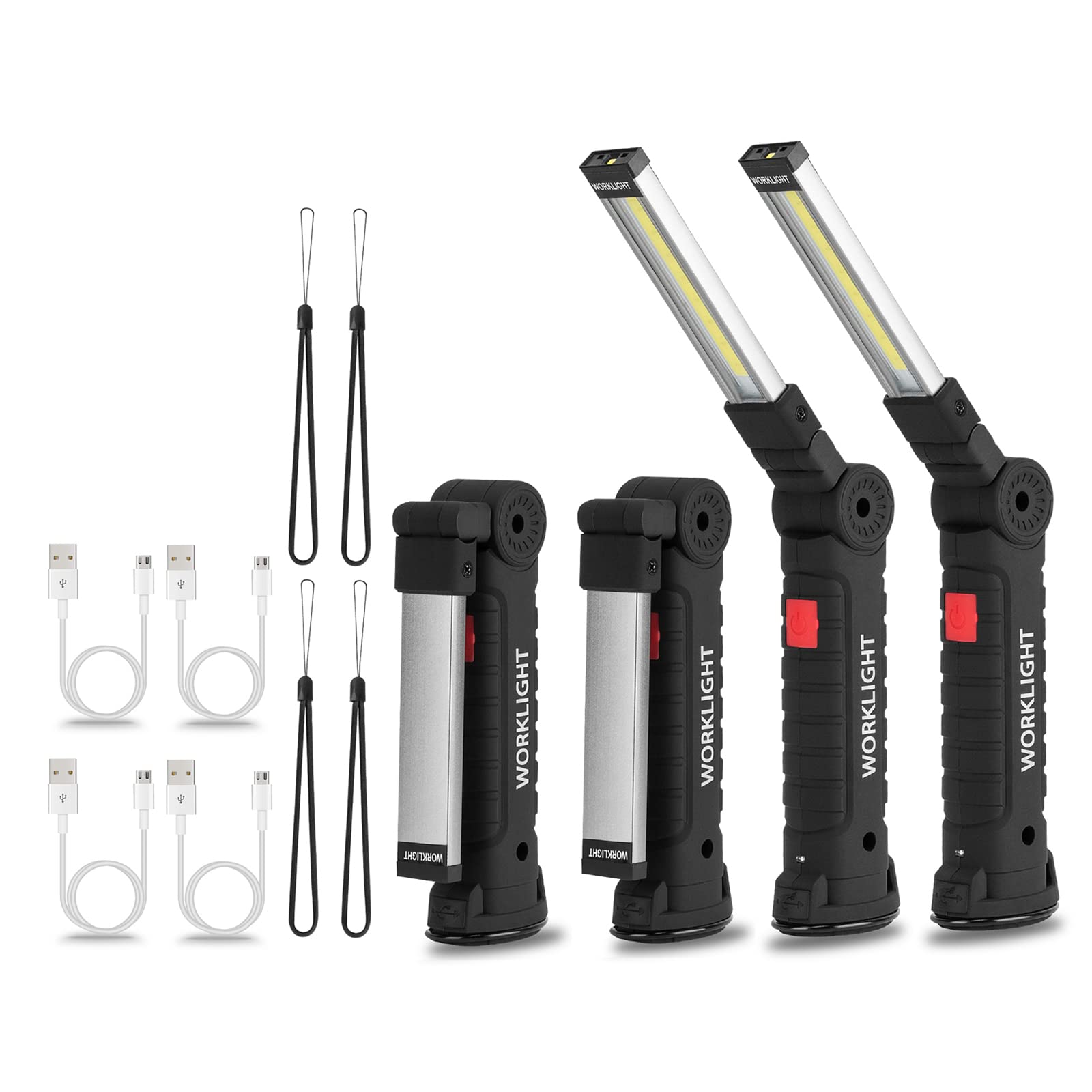 LED Battery Powered Rechargeable Flashlight,Vagocom Super Bright Torch COB Work Light Portable Inspection Lamps Tools with Magnetic Base for Gifts,Workshop,Camping and Emergency(4 Pack)