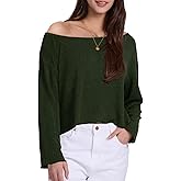 Blocac Womens Long Sleeve Crop Tops Off Shoulder Cropped Shirts Loose Casual Y2k Tops Basic Tees Fall Sweaters for Women