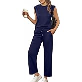 Glamaker Women's 2 Piece Sets Summer Lounge Travel Outfits Sleeveless Wide Leg Airport Casual Trendy Sweatsuits
