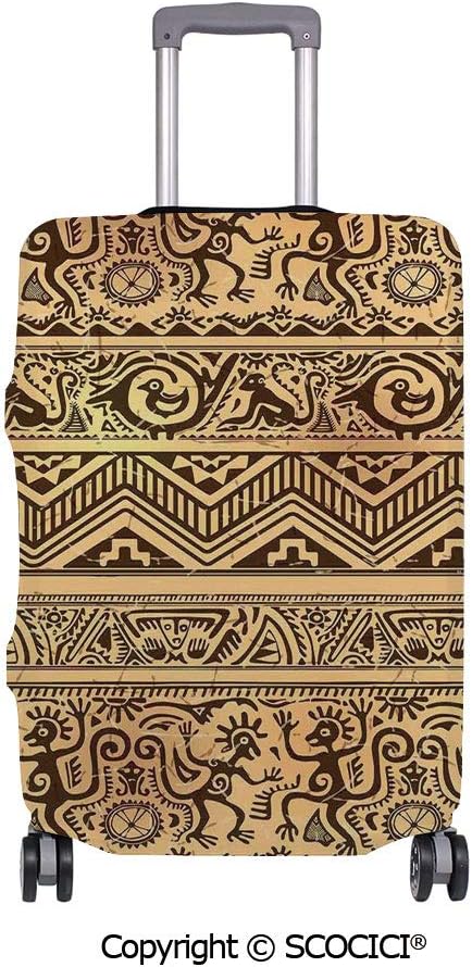 SCOCICI Anti-scratch Baggage Luggage Cover Protector Neanderthal Uncivilized Human Figures with Mammals Print Stones Boho Illustration Multi-function Travel Suitcase Cover (Cover ONLY, Suitcase NOT I