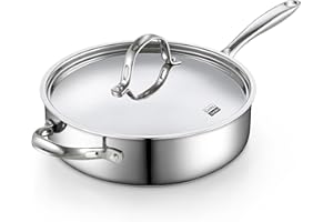 Cooks Standard Classic Stainless Steel Saute Pan 11-inch, 5 Quart Induction Cookware Deep Frying Pan Cooking Skillet with Lid