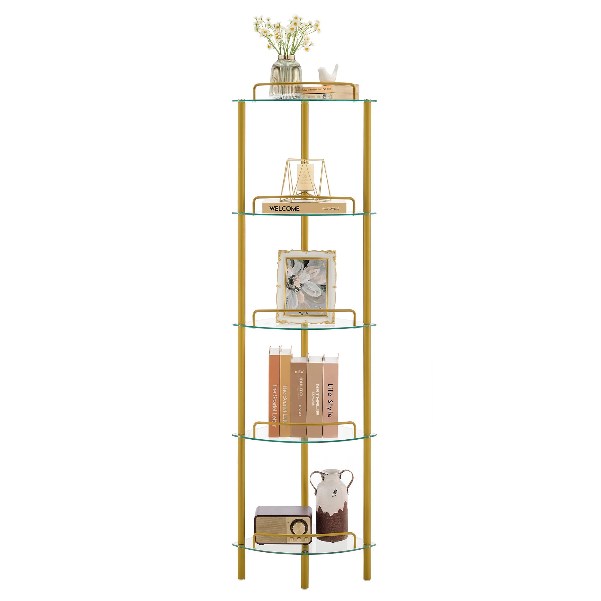 Gold 4-Tier Corner Bookshelf - Modern Plant Stand