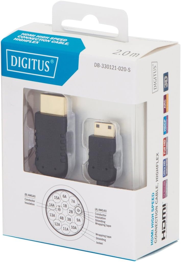 DIGITUS HDMI High Speed HighFlex connection cable, Type C to Type A, 2 m, Ultra HD 4k/30Hz