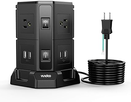 Amazon 延長コード3m コンセント タップ Acコンセント６個 Usb充電ポート４口 Oaタップ テーブルタップ たこあしコンセント アース付き タコ足 雷ガード タワー型電源タップ Pse認証済 縦型 ブラック Yundoo 電源タップ 通販