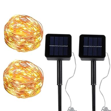 2 Stück Solar Sternenlichterkette, 100 LED Solar String Lichter Garten, Kupferdraht Sternenlichterkette, Indoor/Outdoor Solar