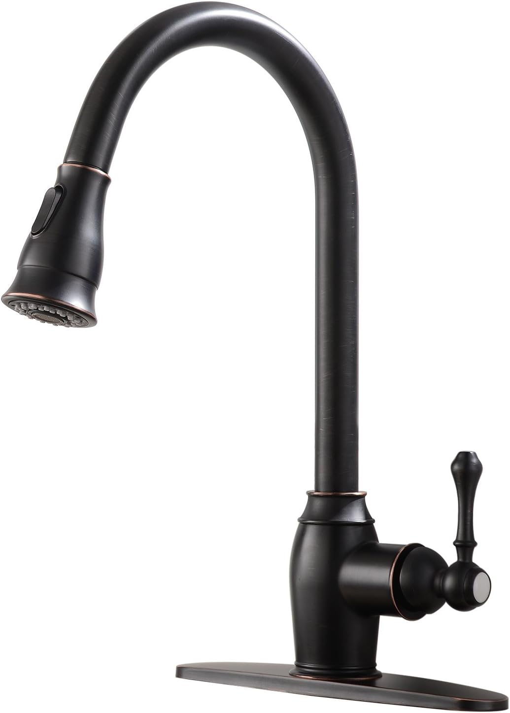 Ufaucet Antique Lead-Free Solid Brass 1 or 3 Hole Single Handle Prep Pull Out Sprayer Oil Rubbed Bronze Kitchen Faucet, Kitchen Sink Faucet with Deck Plate