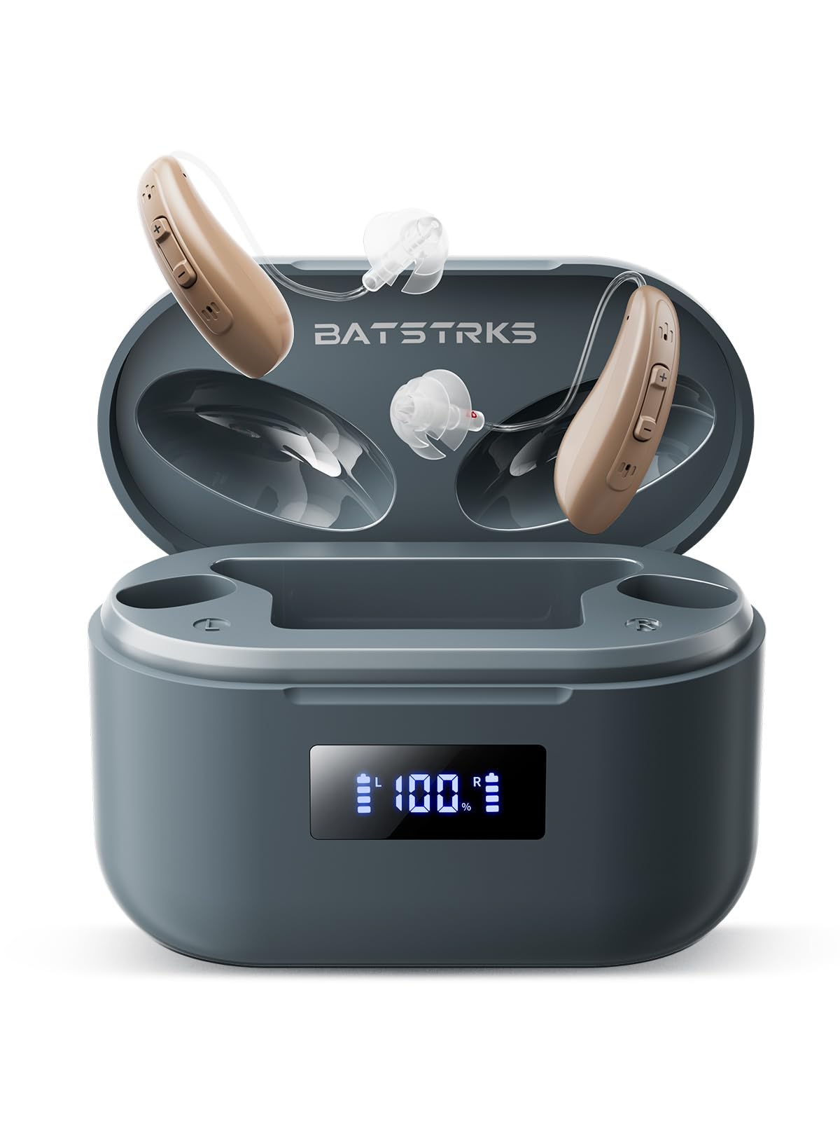 Hearing Aids for Seniors&Adults BATSTRKS OTC Rechargeable Design ITE Not Hearing Amplifiers with Intelligent Noise Reduction Volume Control Comfort Invisible Portable Charging Case for Hearing Loss