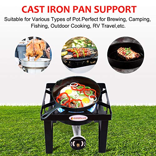 Camplux JK-SS21 Outdoor Camp Stove 200,000 BTU Propane Gas Single Burner Cast Iron Gas Cooker with Stand, Adjustable 0-20PSI CSA Listed Regulator & Hose for Beer Brewing & Turkey Fry - Thumbnail 4