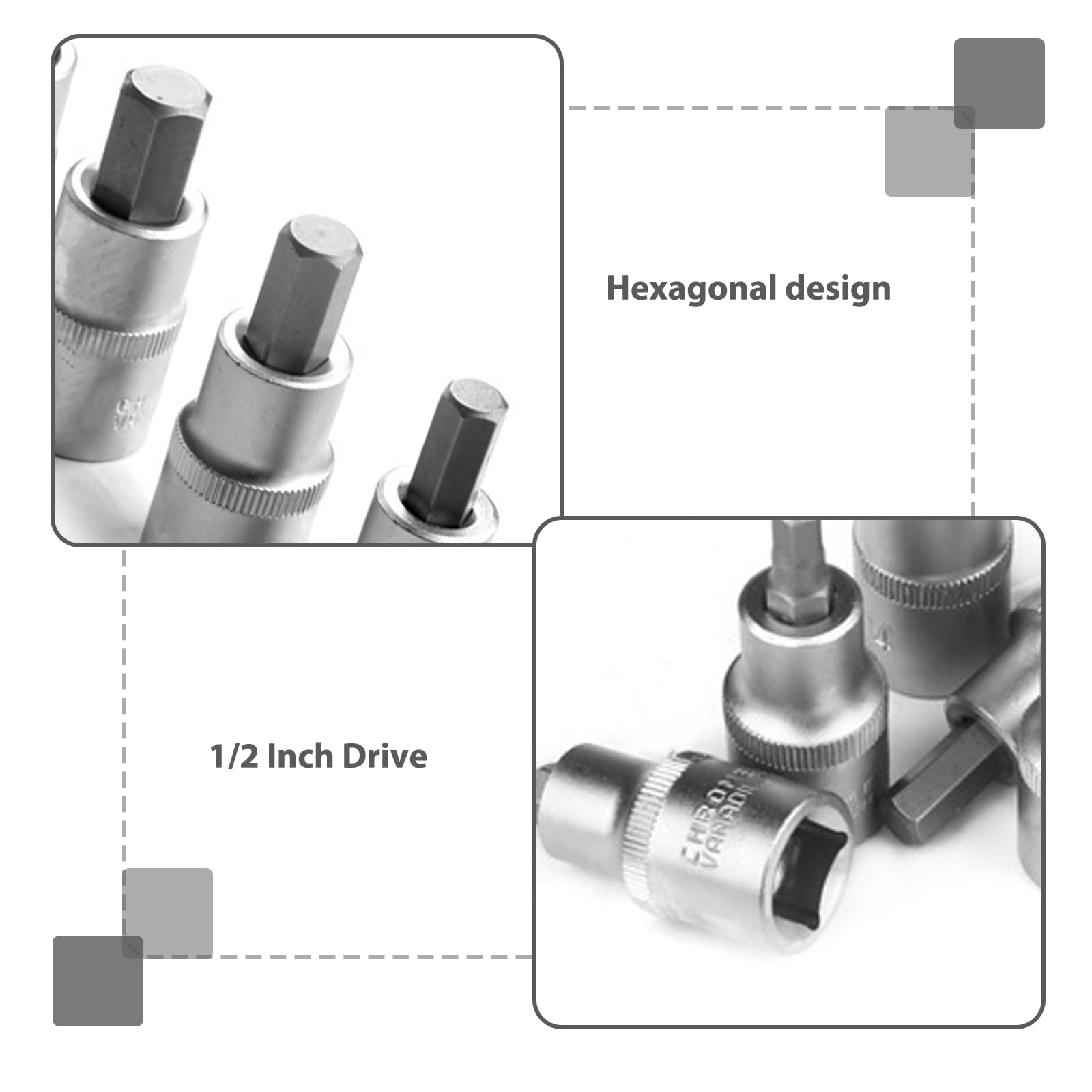 12-tlg Inbus Nuss Satz 1/2'' mit Kunststoffkoffer, Innensechskant Inbus Stecknüsse Set 5-22 mm, 1/2 Zoll für Inbus, Sechskant-Bit-Set 5-22 mm 3