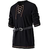 JEMITOP Men's Pure Cotton Vintage Lace Up Shirts for Pirate Renaissance Viking Medieval Costume Without Belt