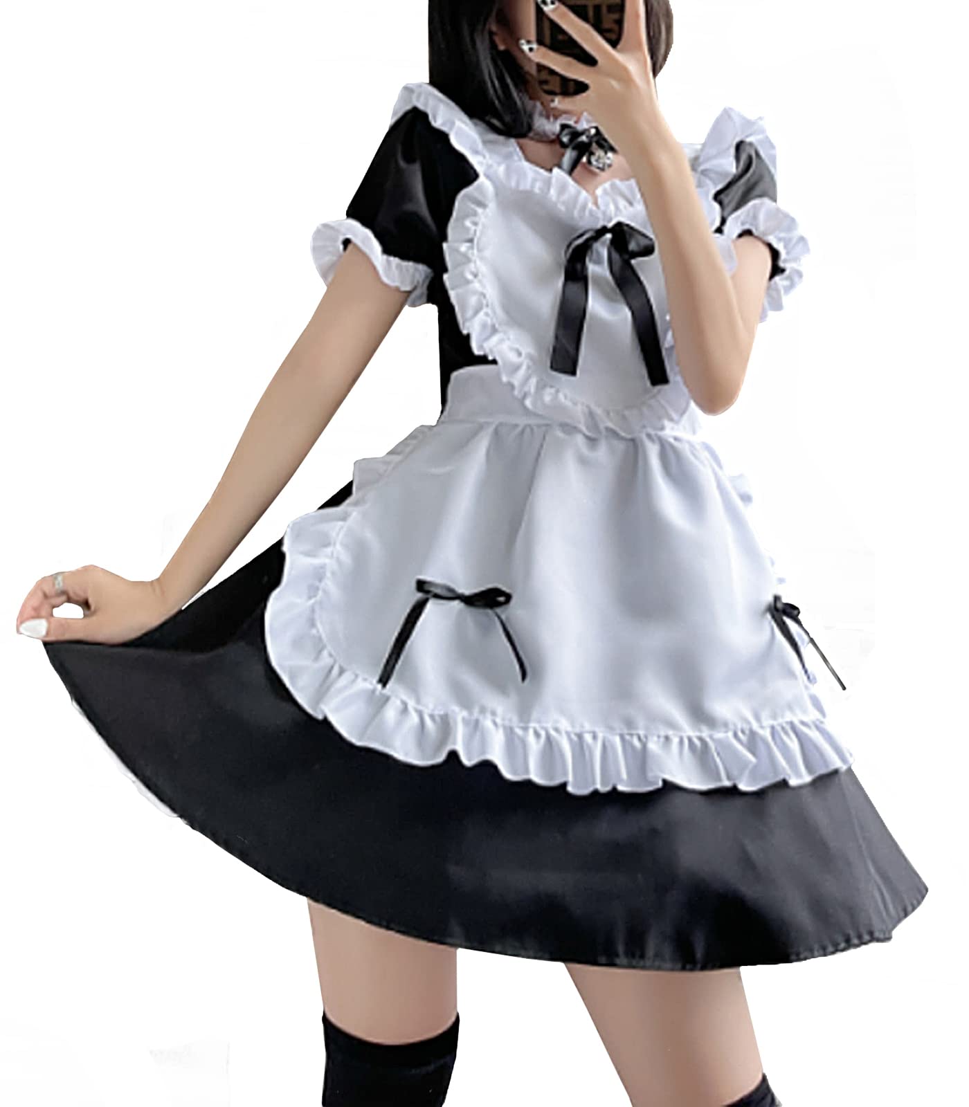 Aurueda French Maid Dress Cosplay Anime Maid Outfit Halloween Maid Costume Women's Black Size S