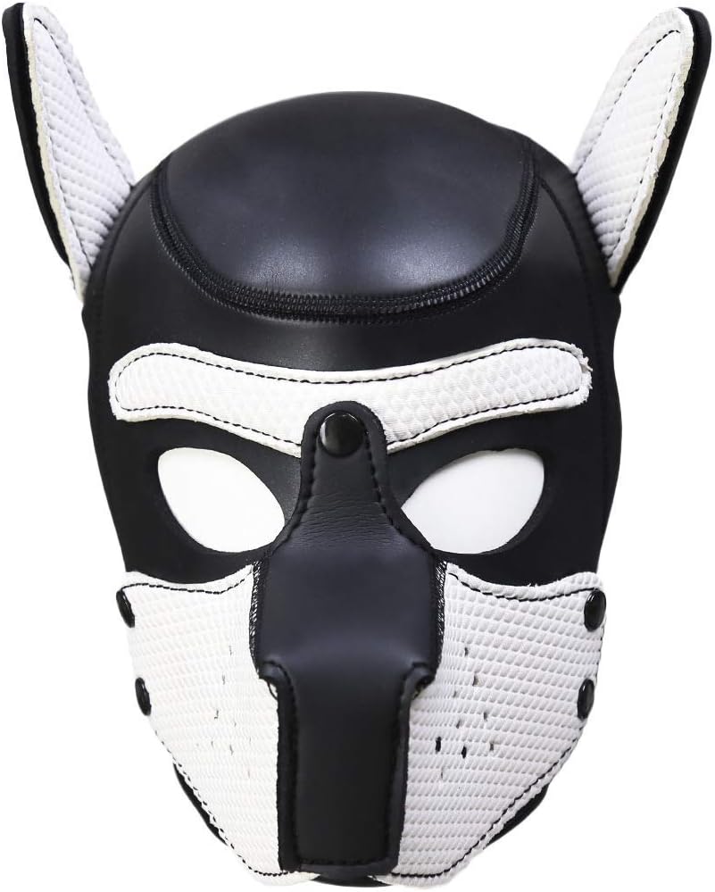 Puppy Hood Full Face Mask Mouth Gag with Eye Blind Fold Novelty Dog Hood for Halloween Costume Party