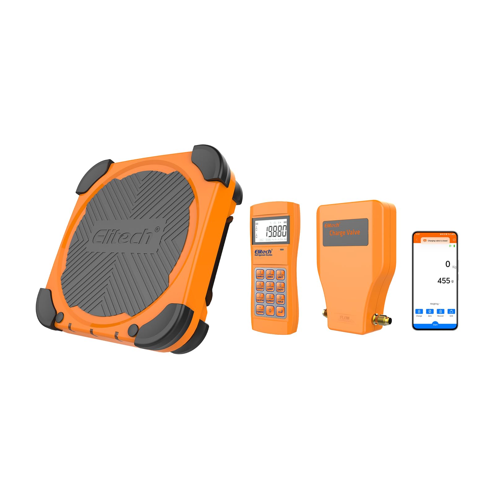 Elitech 150KG Industrial Refrigerant Scale with APP Remote Control High-Precision 5g Resolution ±0.5%+0.01g Accuracy for HVAC, Auto AC Service & Commercial Cooling Systems