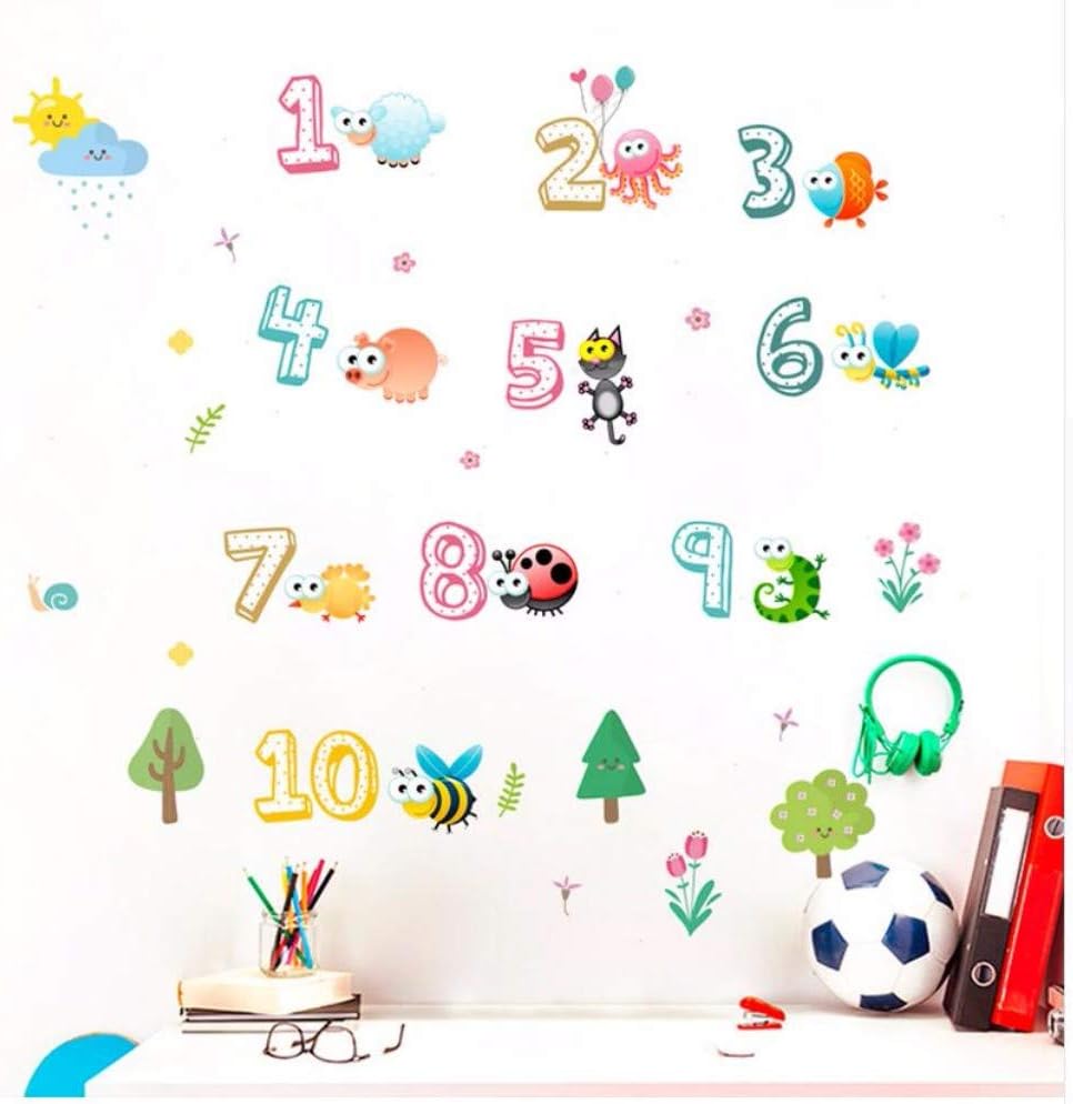 DZXGY Arabic Numbers 1-10 Wall Stickers for Kids Rooms Decorations Cute Animals Home PVC Class Room Decor Mural Wall Art DIY Decals 30X90Cm