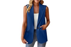 Blazer Vest for Women Lightweight Casual Work Office Blazers with Pockets Sleeveless Button Down Suit Jackets Trendy