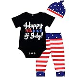 4th of July Baby Boy Girl Outfits Short Sleeve America Flag Clothes Set with Hat